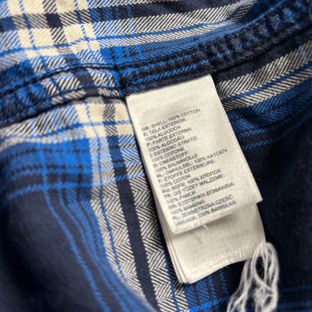 The North Face Mens L Blue Plaid Button Down Shirt Cotton Flannel Outdoor